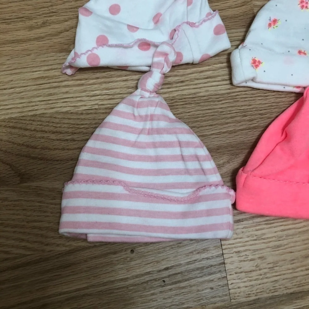 Carter’s & Gerber Baby Hat Bundle Neon Pink Striped Floral Baby Girl Cap